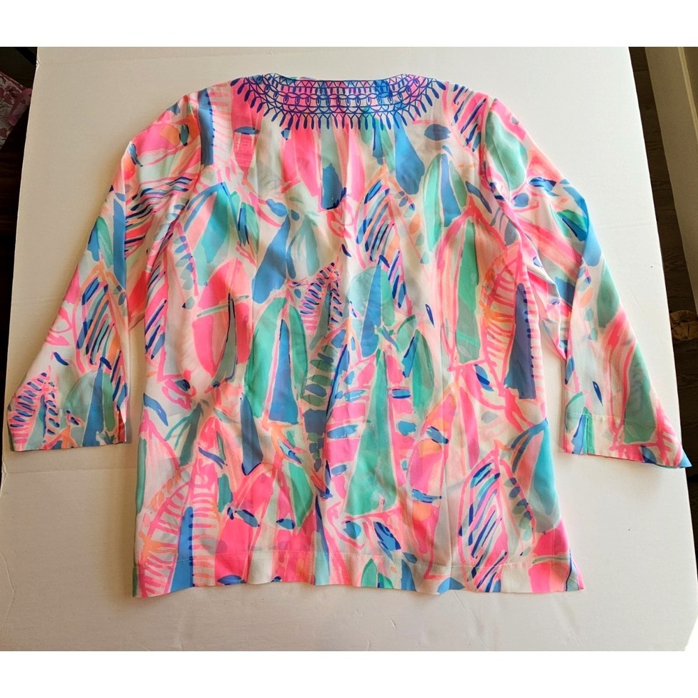 LILLY PULITZER Amelia Island Tunic Out to Sea 100% Silk Blouse Top NWT SIZE XL - Picture 3 of 14
